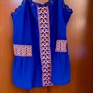 Blue lace with coral detail tank